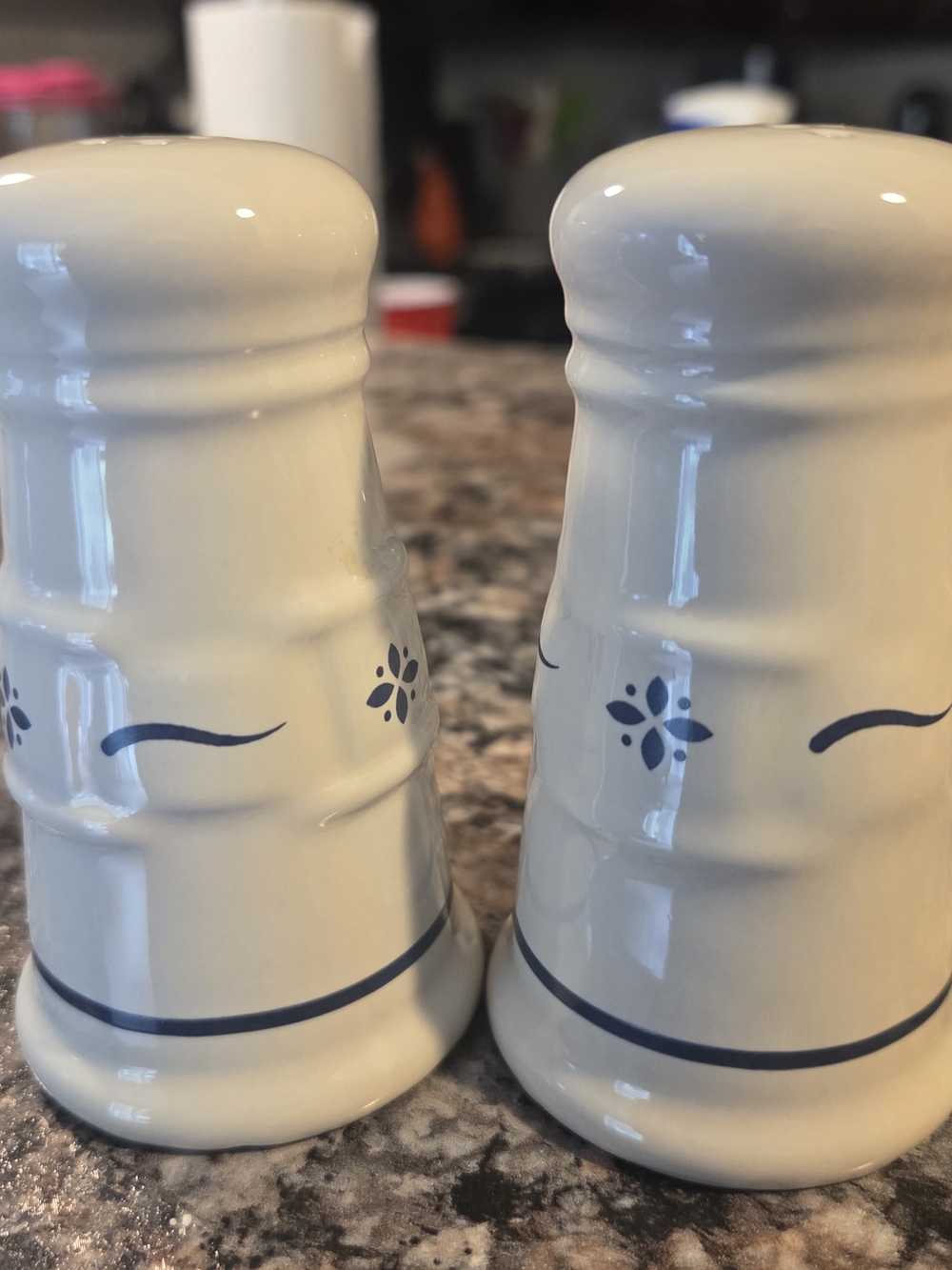 Longaberger Cream Ceramic Salt and Pepper Shakers with Blue Floral Motif
